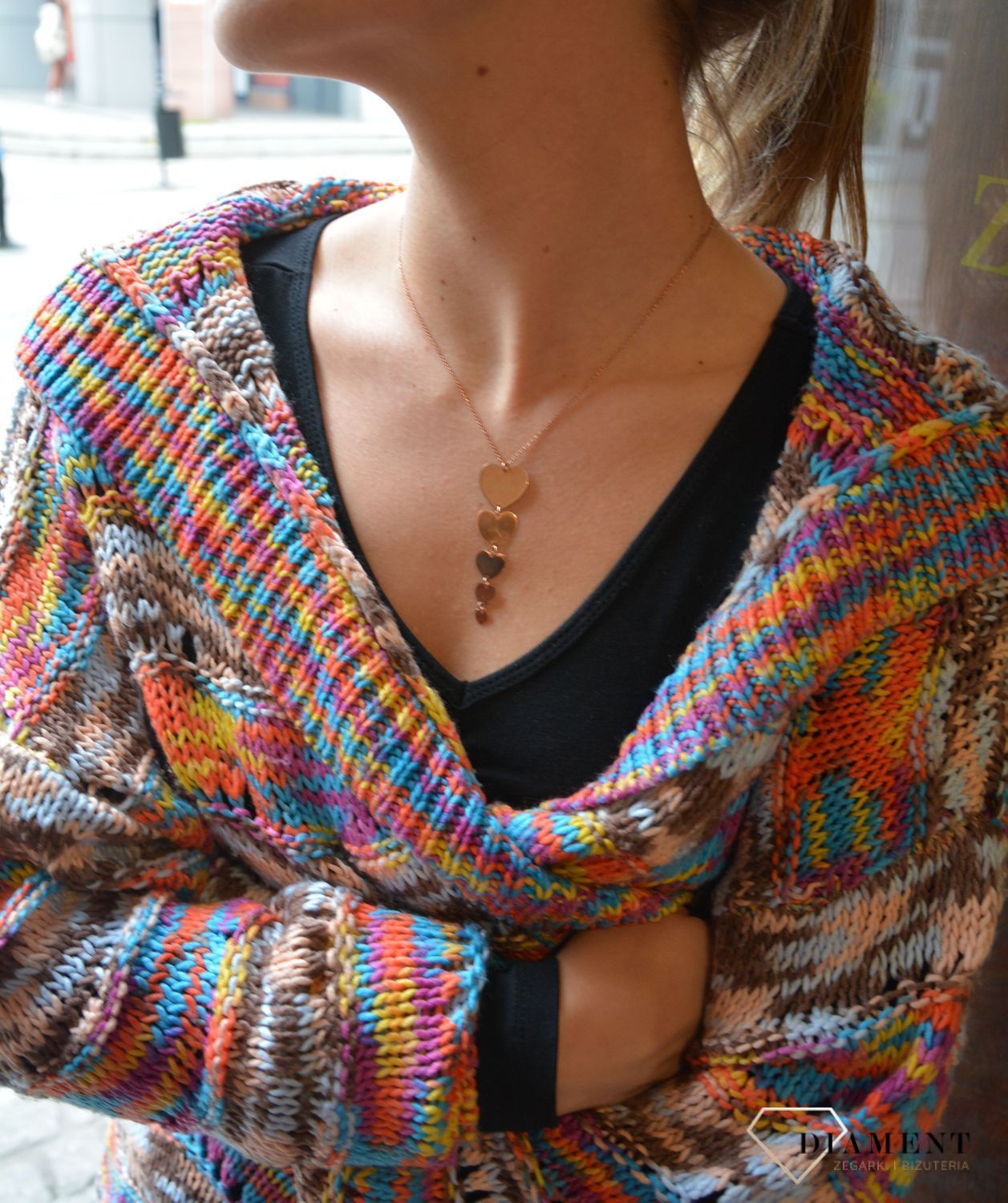 Naszyjnik srebrny damski pozłacane serca różowe złoto Dall'Aqcua C RM 21297 071.jpg